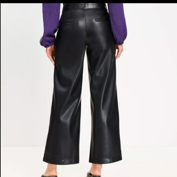 ANN TAYLOR LOFT PALMER WIDE LEG FAUX LEATHER PANTS NWOT $90 8 T - Picture 4 of 8